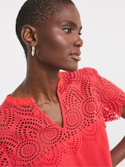 JD Williams Coral Crinkle Broderie Trim Top - Image 3 of 4