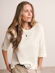 Anthology By JD Williams White Loose Stitch Boxy Short Sleeve Jumper - Image 1 of 5