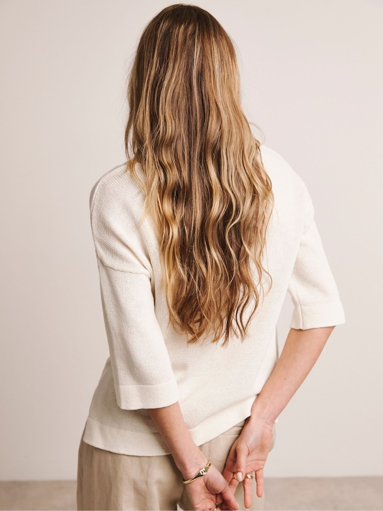 Anthology By JD Williams White Loose Stitch Boxy Short Sleeve Jumper - Image 2 of 5