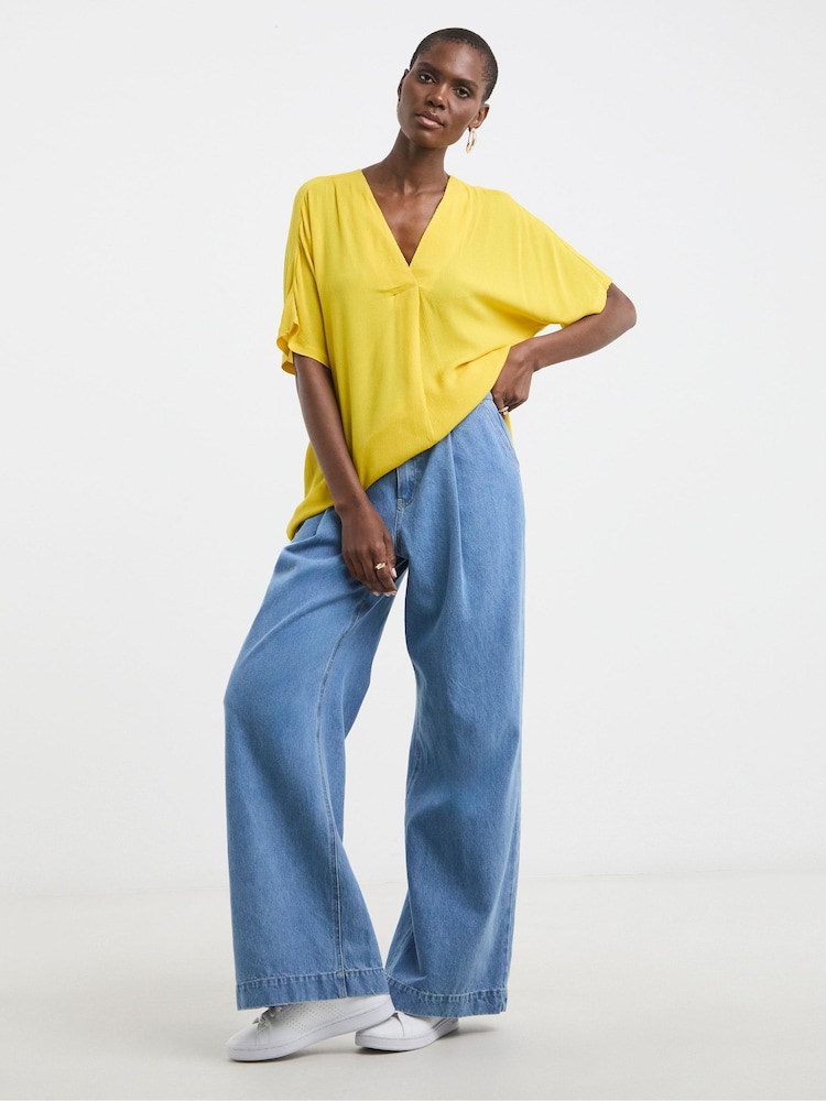 JD Williams Yellow Crinkle Pop Over Top - Image 4 of 4