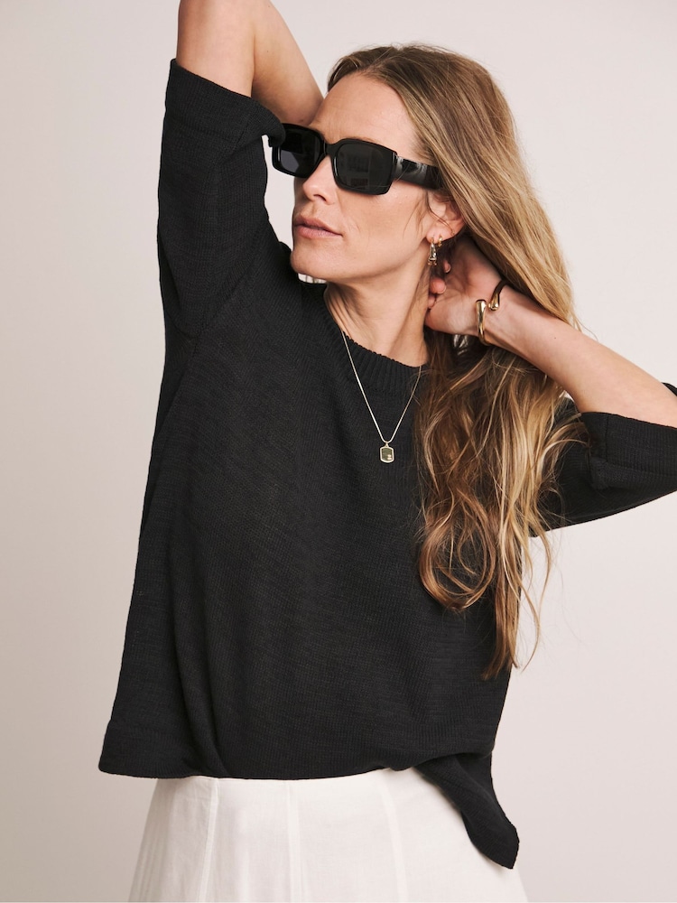 Anthology By JD Williams Black Loose Stitch Boxy Short Sleeve Jumper - Image 1 of 5