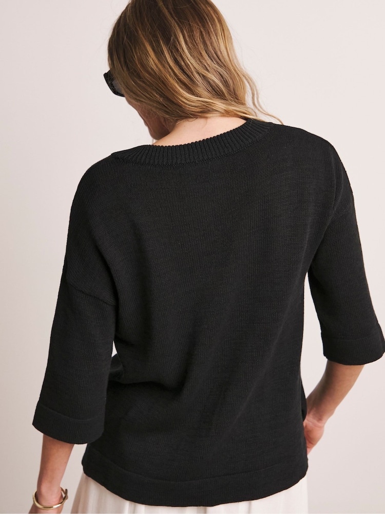 Anthology By JD Williams Black Loose Stitch Boxy Short Sleeve Jumper - Image 2 of 5