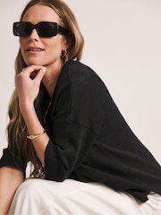 Anthology By JD Williams Black Loose Stitch Boxy Short Sleeve Jumper - Image 4 of 5
