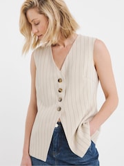 JD Williams Natural Ramie Stripe Lonline Waistcoat - Image 1 of 5