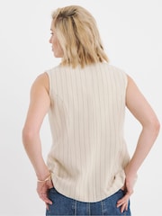 JD Williams Natural Ramie Stripe Lonline Waistcoat - Image 2 of 5