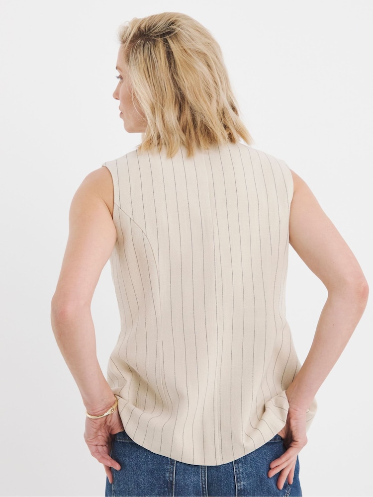 JD Williams Natural Ramie Stripe Lonline Waistcoat - Image 2 of 5