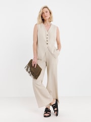 JD Williams Natural Ramie Stripe Lonline Waistcoat - Image 3 of 5