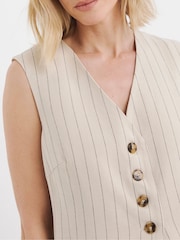 JD Williams Natural Ramie Stripe Lonline Waistcoat - Image 4 of 5
