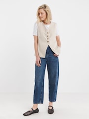 JD Williams Natural Ramie Stripe Lonline Waistcoat - Image 5 of 5