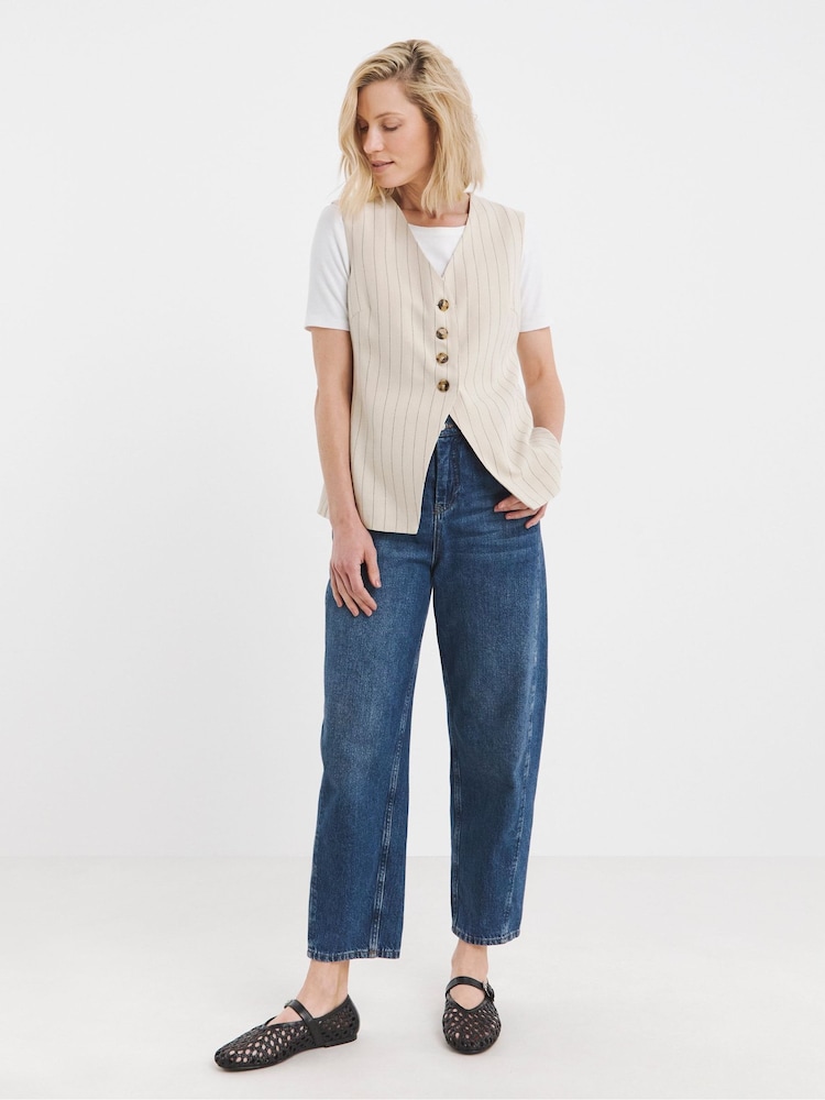 JD Williams Natural Ramie Stripe Lonline Waistcoat - Image 5 of 5