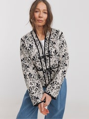 JD Williams Mono Print Tie Front Quilted Jacket - Image 1 of 5