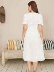Yumi White Broderie Anglaise Midi Button-Up 100% Cotton Dress - Image 4 of 5
