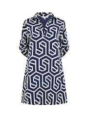 Yumi Blue Geo Print Tunic Dress With Pockets - Image 5 of 5