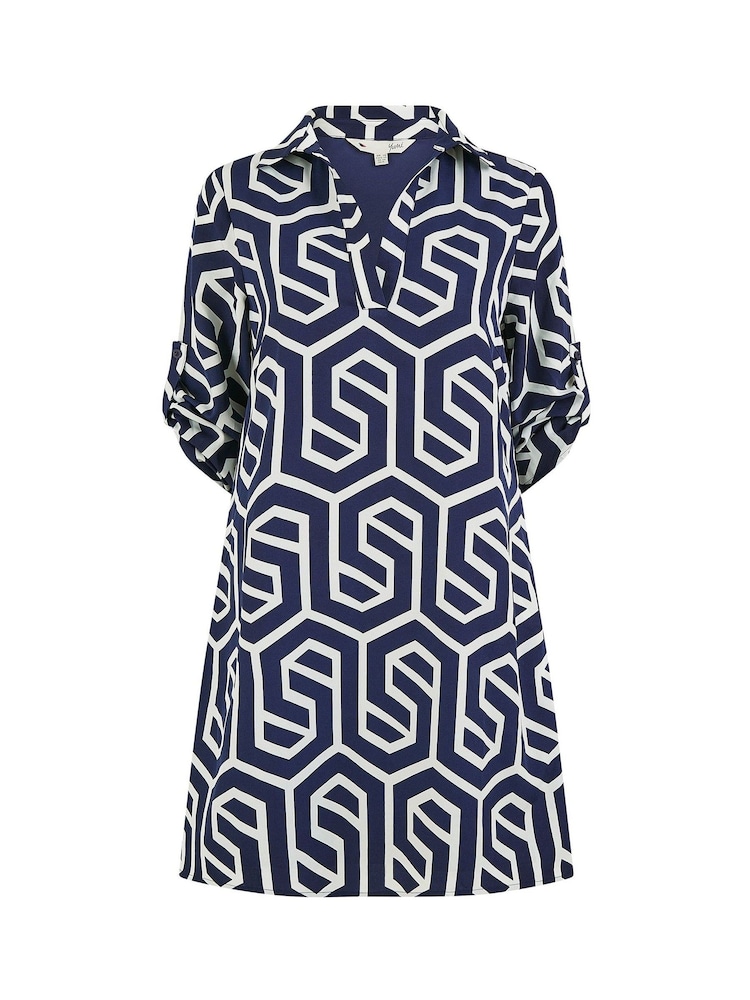 Yumi Blue Geo Print Tunic Dress With Pockets - Image 5 of 5
