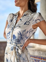 Yumi Cream Abstract Floral Print  Midi Shirt Dress - Image 3 of 5