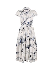 Yumi Cream Abstract Floral Print  Midi Shirt Dress - Image 5 of 5