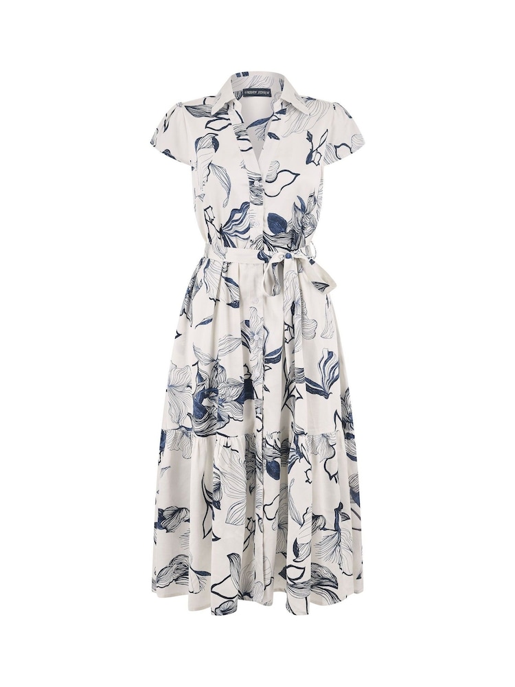 Yumi Cream Abstract Floral Print  Midi Shirt Dress - Image 5 of 5