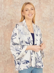 Yumi Cream Abstract Floral Print Kimono - Image 1 of 5
