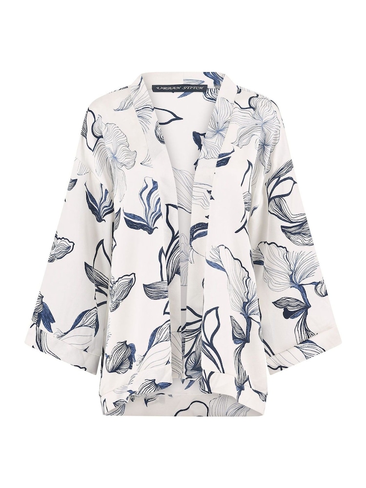 Yumi Cream Abstract Floral Print Kimono - Image 5 of 5