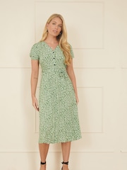 Yumi Green Ditsy Print Midi Tea Dress - Image 2 of 5