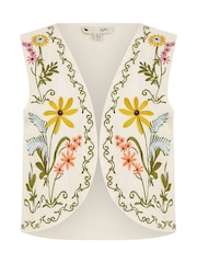 Yumi Cream Floral Print Embroidered 100% Cotton Waist Coat - Image 5 of 5