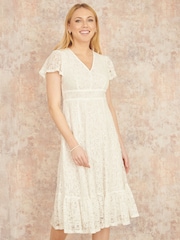 Yumi White Lace Midi Skater Dress - Image 1 of 5