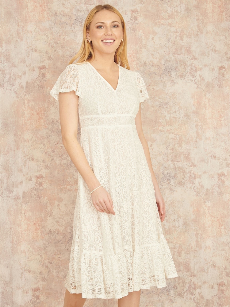 Yumi White Lace Midi Skater Dress - Image 1 of 5