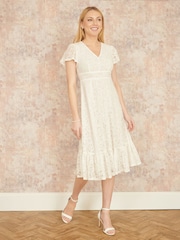 Yumi White Lace Midi Skater Dress - Image 2 of 5