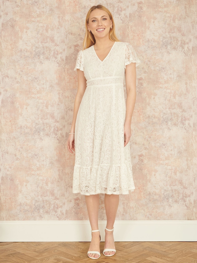 Yumi White Lace Midi Skater Dress - Image 3 of 5