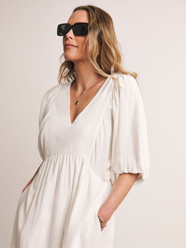 Anthology By JD Williams White 100% Cotton Puff Sleeve Dress - Image 1 of 4