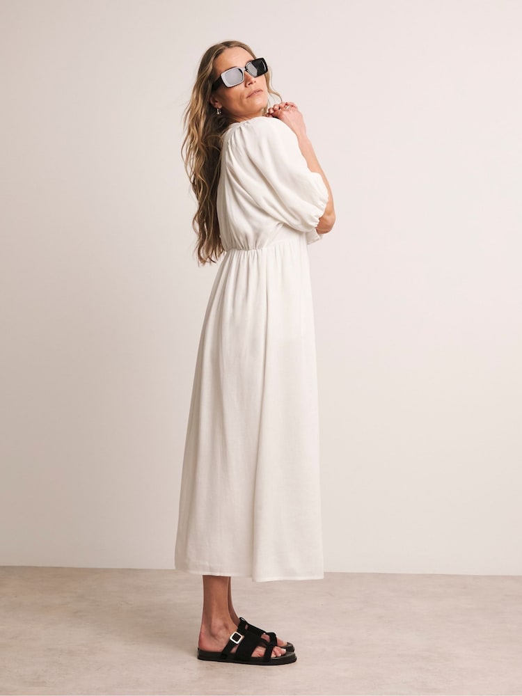 Anthology By JD Williams White 100% Cotton Puff Sleeve Dress - Image 4 of 4