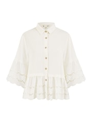 Yumi White Linen Relaxed Shirt With Scallop Trims - Image 5 of 5