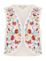 Yumi Cream Folk Embroidered 100% Cotton Waist Coat - Image 5 of 5