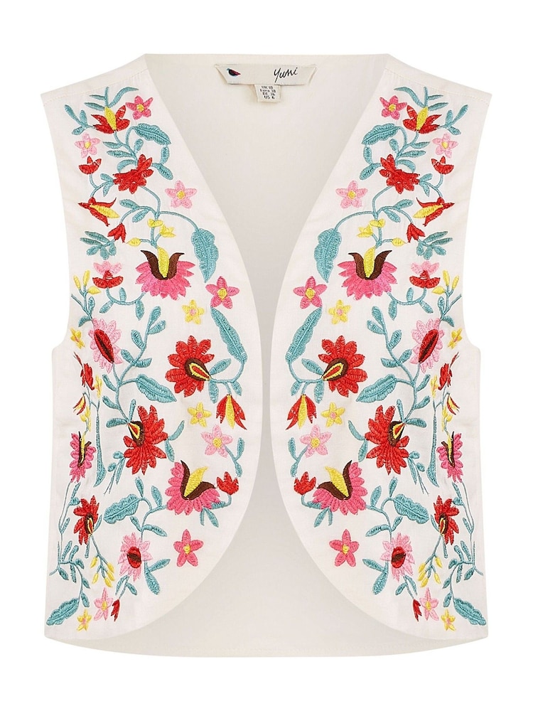 Yumi Cream Folk Embroidered 100% Cotton Waist Coat - Image 5 of 5