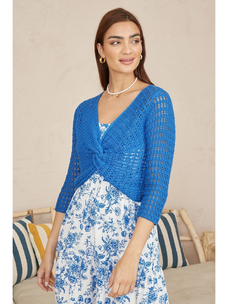 Yumi Aqua Blue 100% Cotton Crochet Knitted Top - Image 1 of 4