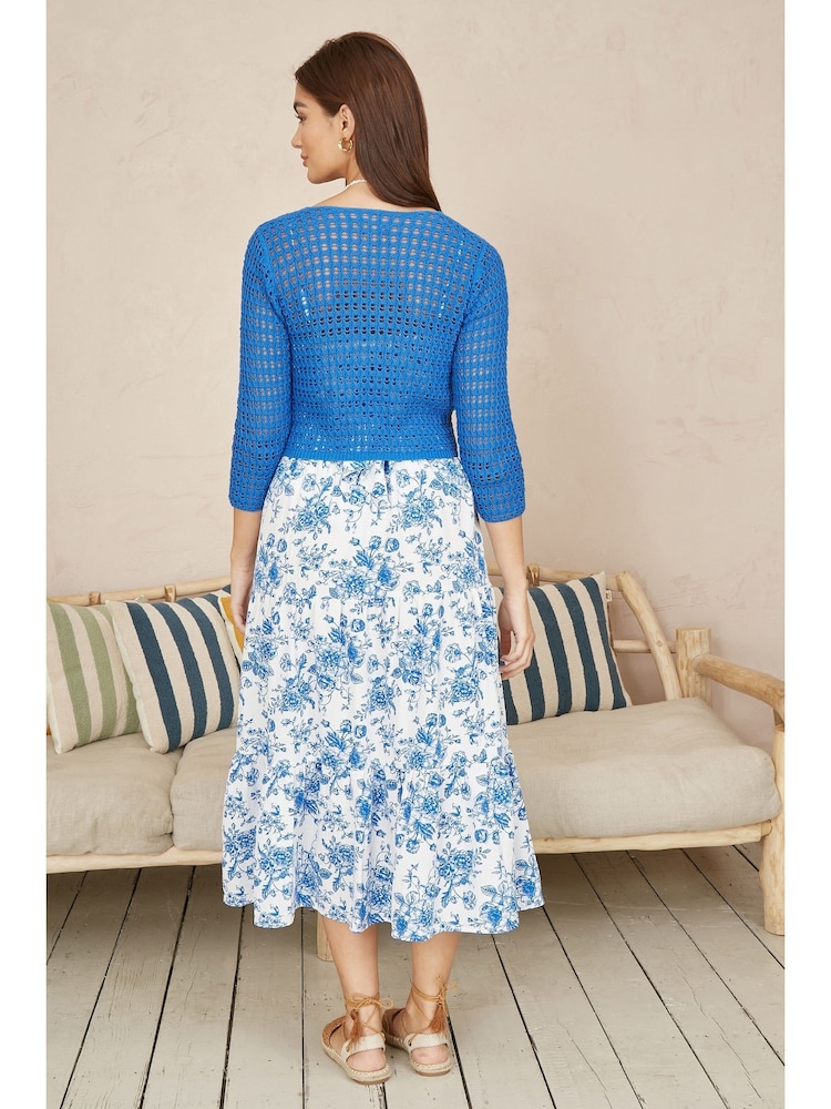 Yumi Aqua Blue 100% Cotton Crochet Knitted Top - Image 3 of 4