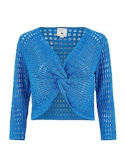 Yumi Aqua Blue 100% Cotton Crochet Knitted Top - Image 4 of 4