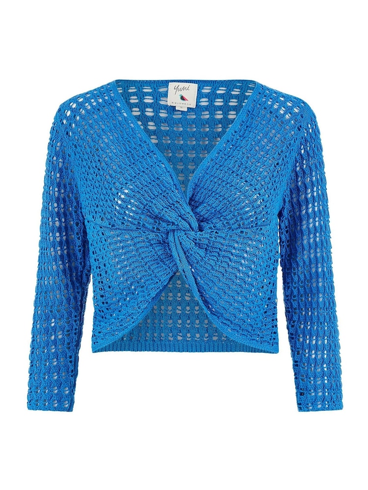 Yumi Aqua Blue 100% Cotton Crochet Knitted Top - Image 4 of 4