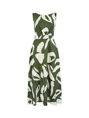 Yumi Green Abstract Print 100% Cotton Maxi Dress With Tie Back - Image 5 of 5