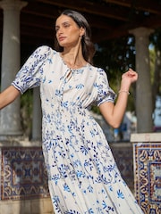Yumi Cream Border Print Maxi Dress - Image 1 of 5