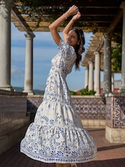 Yumi Cream Border Print Maxi Dress - Image 3 of 5