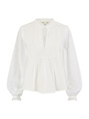 Yumi White Pleated Bib 100% Cotton Blouses - Image 5 of 5