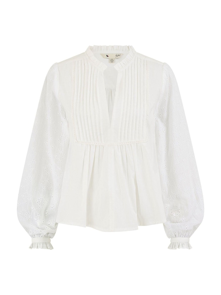 Yumi White Pleated Bib 100% Cotton Blouses - Image 5 of 5