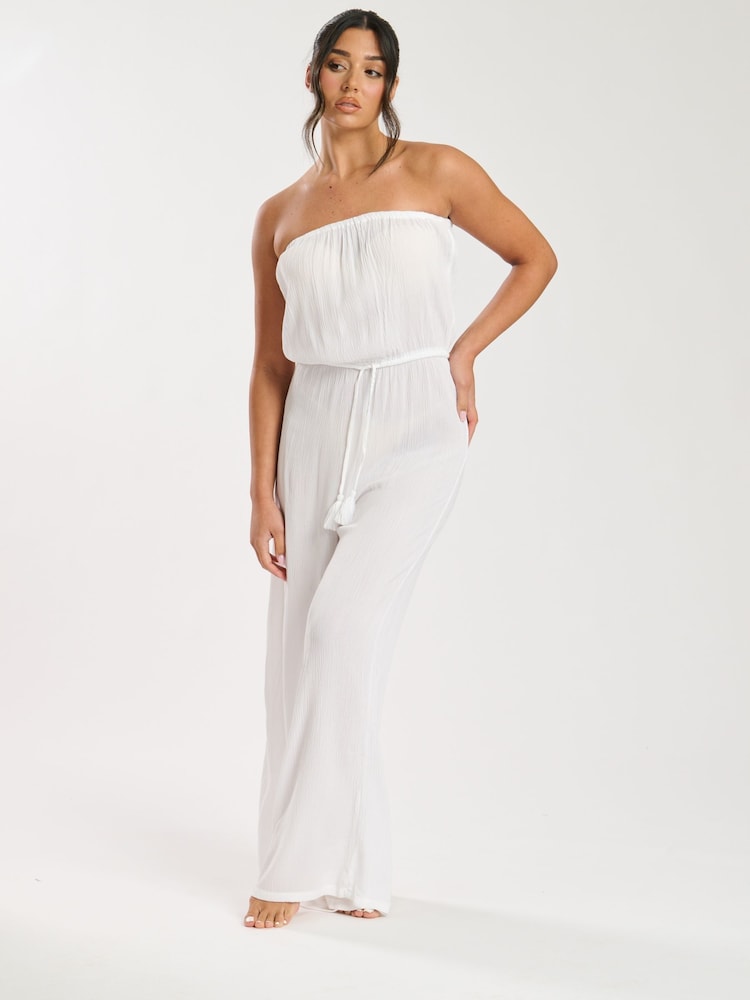 Blanco - South Beach Crinkle Viscose Sheer Strapless Jumpsuit - Imagen 1 de 2
