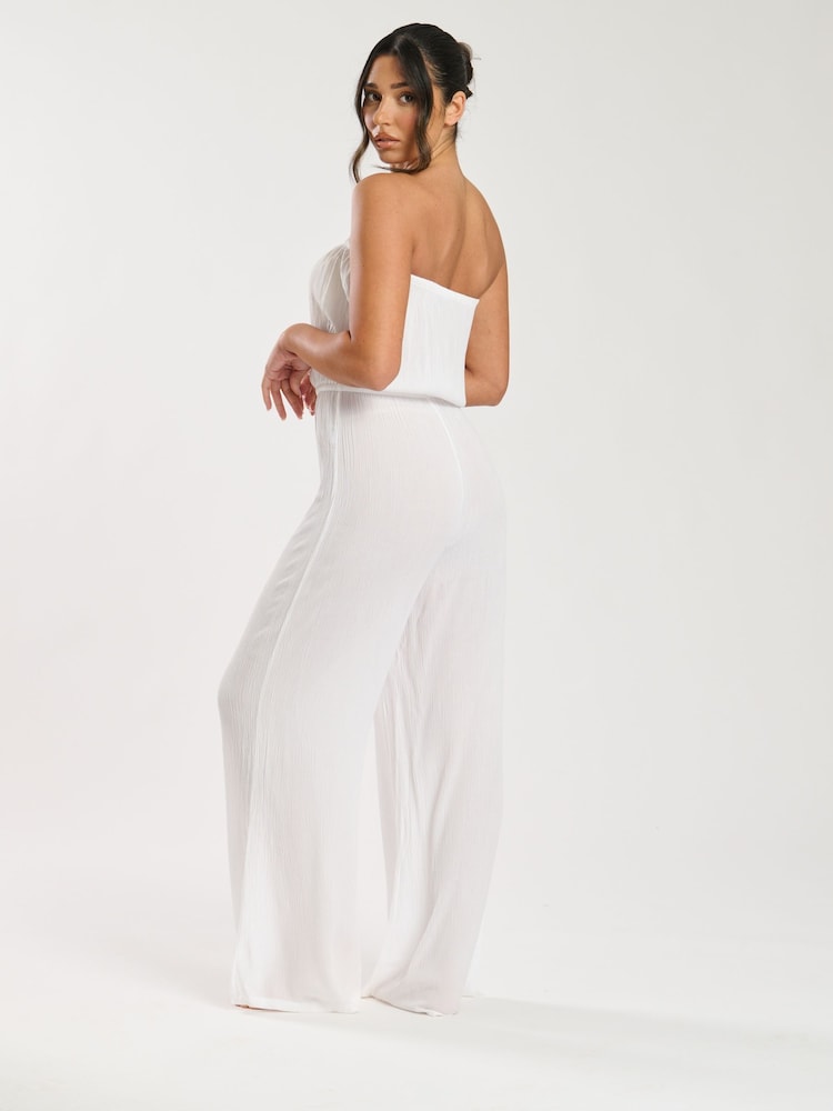 Blanco - South Beach Crinkle Viscose Sheer Strapless Jumpsuit - Imagen 2 de 2