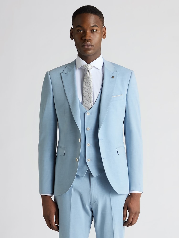Remus Uomo Light Blue Tapered Fit Linen-Blend Suit Jacket - Image 1 of 5