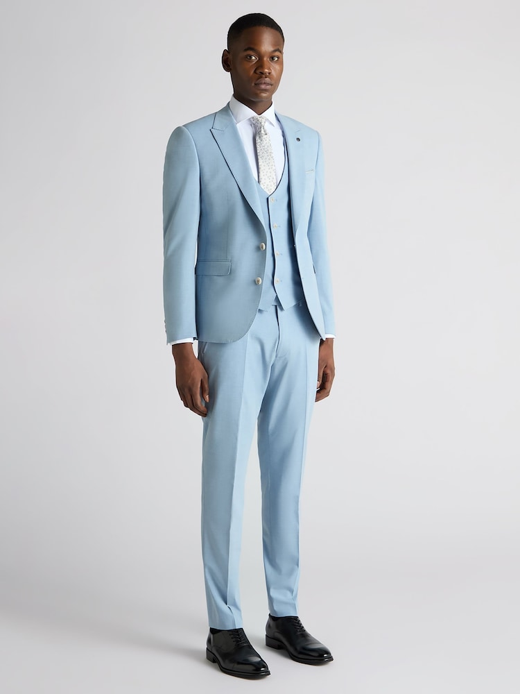 Remus Uomo Light Blue Tapered Fit Linen-Blend Suit Jacket - Image 2 of 5