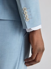 Remus Uomo Light Blue Tapered Fit Linen-Blend Suit Jacket - Image 4 of 5