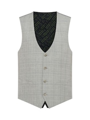 Remus Uomo Grey Slim Fit Checked Stretch Waistcoat - Image 1 of 1