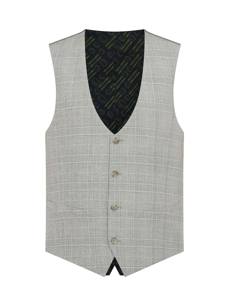 Remus Uomo Grey Slim Fit Checked Stretch Waistcoat - Image 1 of 1